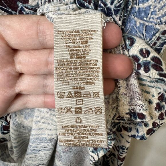 Free People Size Large Nouveau Blouse Blue Boho Top Keyhole Back Lace Faux Wrap - Picture 13 of 16